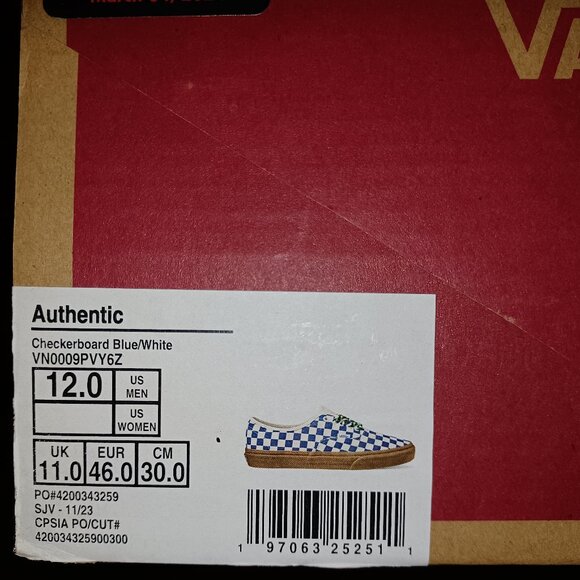 Vans Men's 12 Authentic Blue/Gum Checkerboard VN0009PVY6Z - Picture 5 of 12